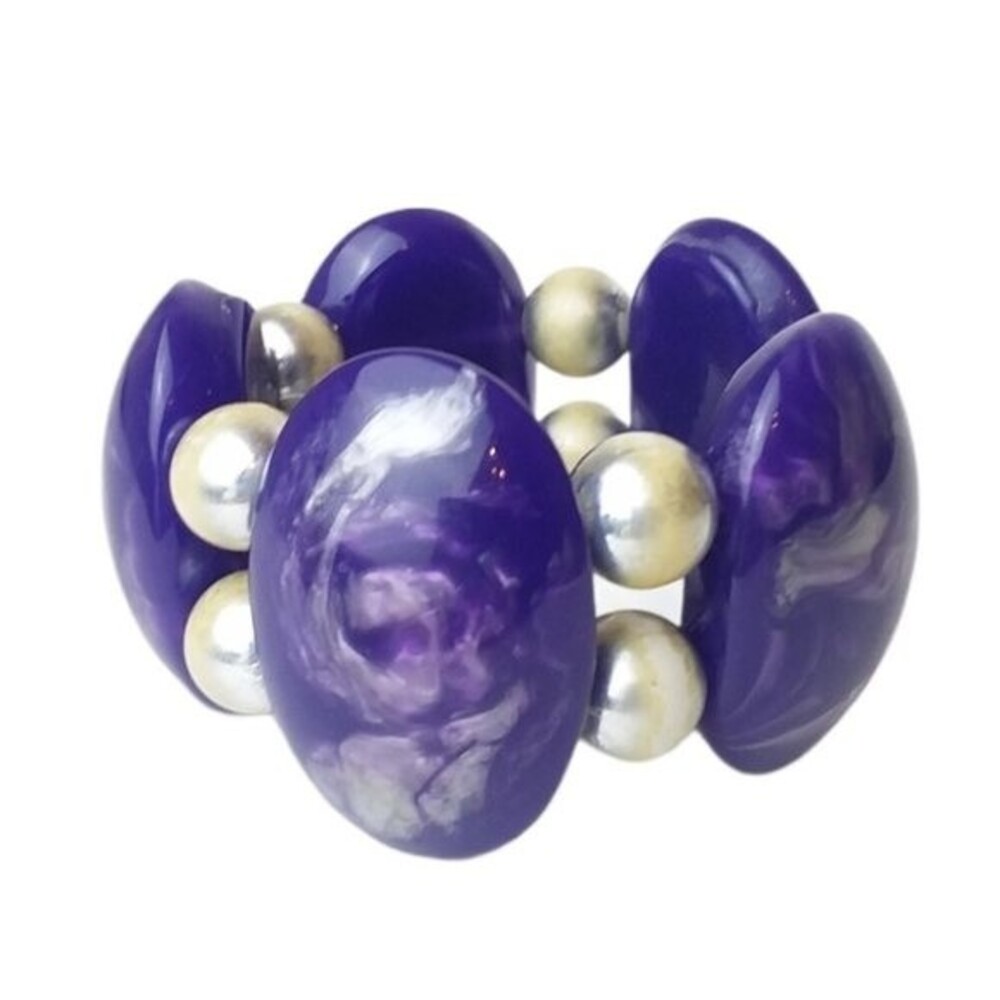 Faux Stone Oval Purple Stretch Bracelet